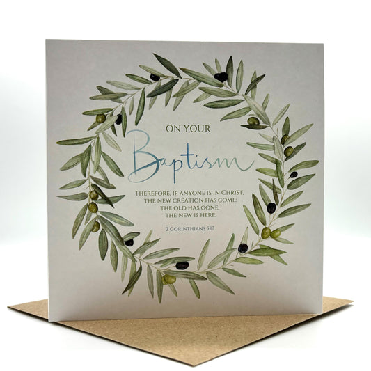 Baptism Olive Wreath Card